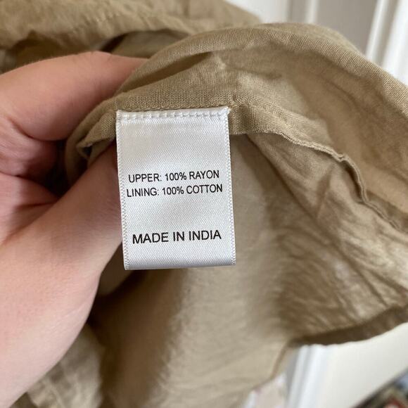 IVY CITY CO Tan Floral Mini Dress Ruffle Cottagecore Boho Fairy Size Large - Picture 5 of 7